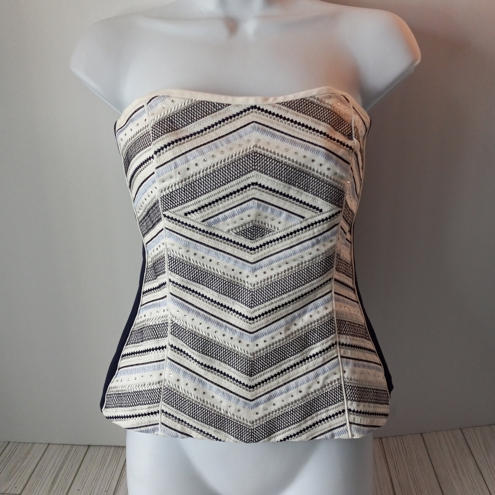White House Black Market Embroidered Ponte Bustier Top